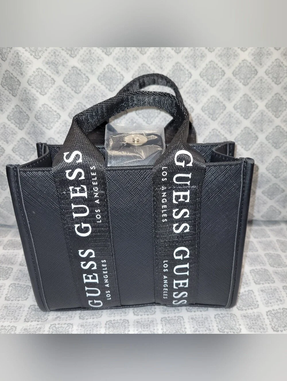 Guess Black Mini Tote with White Logo Straps